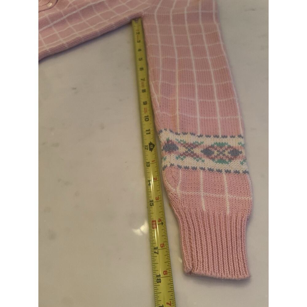 Vintage 80s Ralph Lauren Collection Cardigan Sweater Granny Knit Cotton M L Pink - Picture 9 of 9
